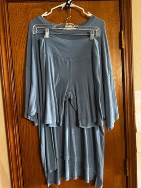 Soft Blue Lounge Set - Top and Wide Leg Pants